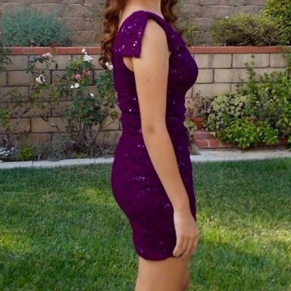 Purple off should sequin lace homecoming dress - Picture 2 of 6